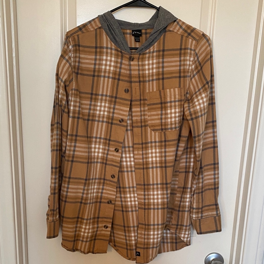 art class Brown Plaid Button Down Shirt with Hood